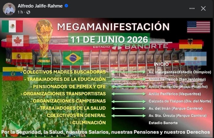 Circula convocatoria a megamanifestación rumbo al Estadio Banorte