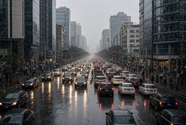 Ocho bloqueos y lluvias fuertes complican el tráfico en CDMX este lunes