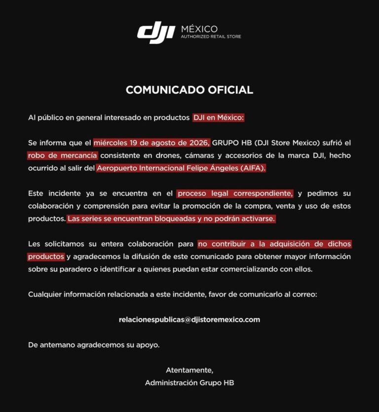 Roban drones DJI tras salir del AIFA; bloquean equipos