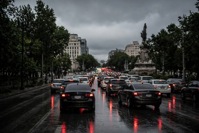 Lluvias de hasta 50 mm y seis marchas colapsan tráfico en CDMX