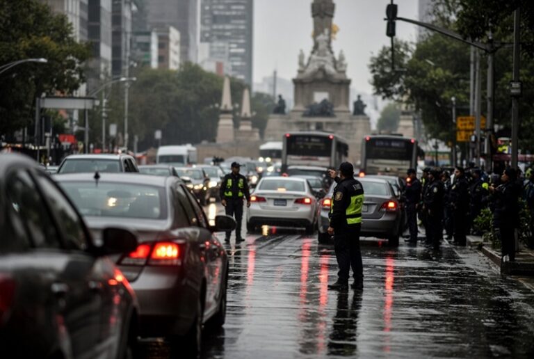 Caos vial CDMX por marchas, Hoy No Circula y lluvias intensas