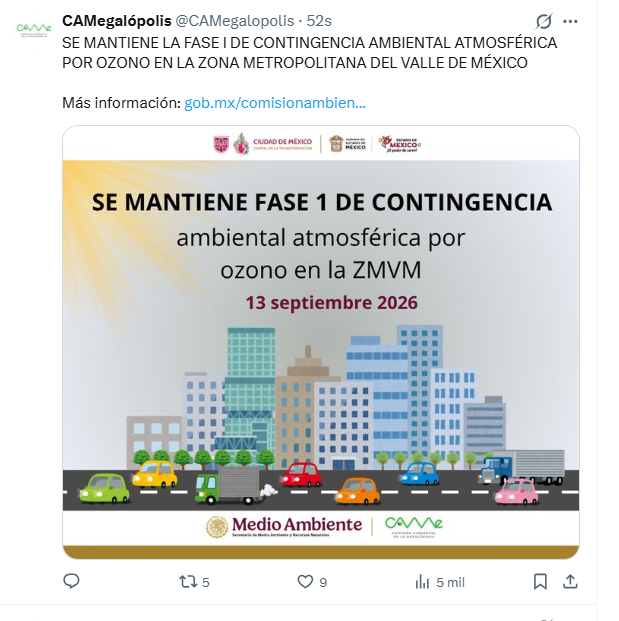CAMe mantiene Fase I por ozono: estas son las restricciones para el 13 de septiembre