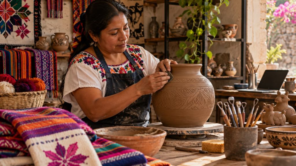 Artesanía contemporánea y herencia mexicana. Imagen editorial.
